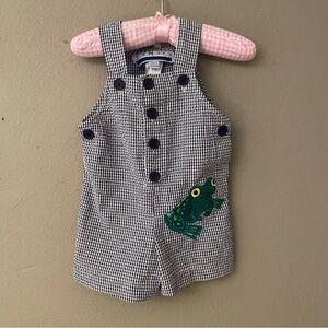 Vintage Samara Baby 3-6M Gingham Frog Appliqué Overall Romper - Navy/White